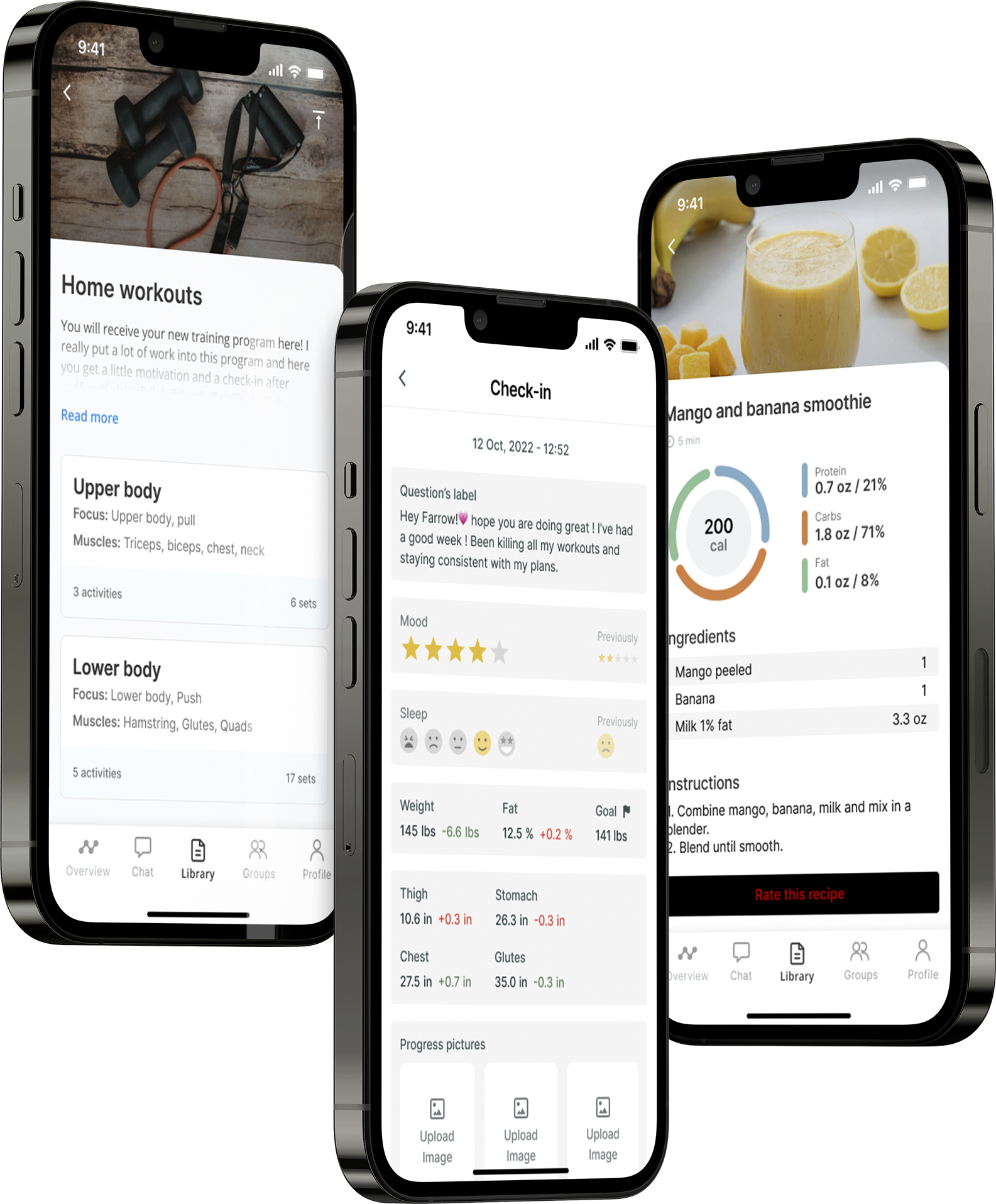 A mockup of the coaching app showcasing the features.